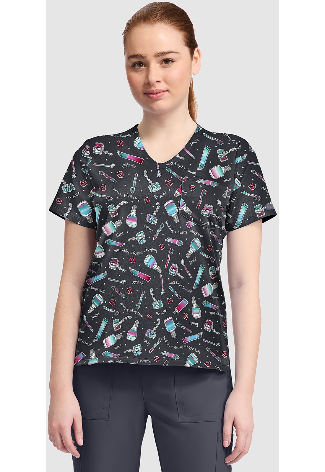 Girly Dental Cherokee Print V Neck Scrub Top CK857 GRDT - Scrubs Select