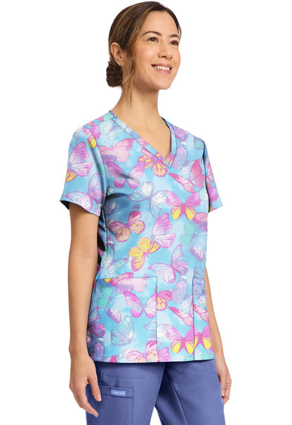 Glowing Butterflies Cherokee Print V Neck Scrub Top CK856 GWBF - Scrubs Select