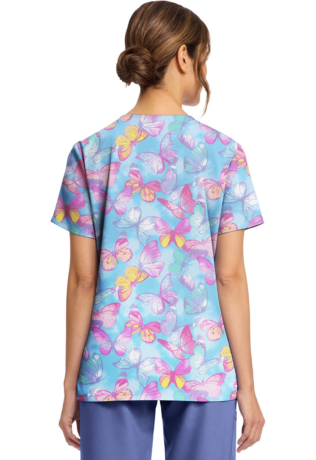 Glowing Butterflies Cherokee Print V Neck Scrub Top CK856 GWBF - Scrubs Select