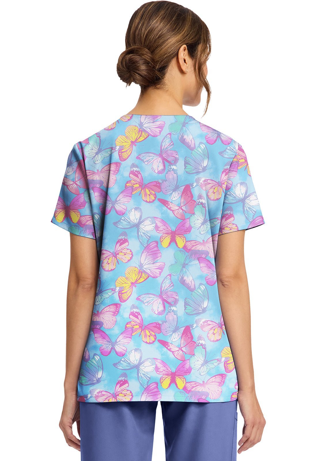Glowing Butterflies Cherokee Print V Neck Scrub Top CK856 GWBF - Scrubs Select