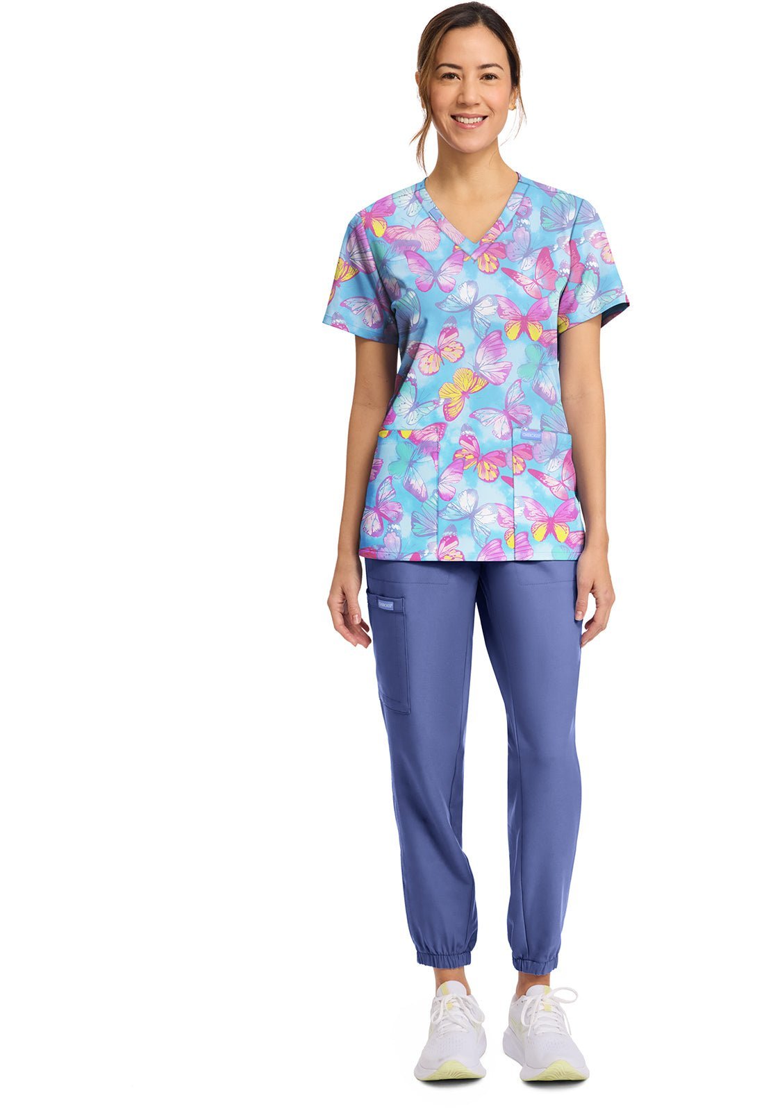 Glowing Butterflies Cherokee Print V Neck Scrub Top CK856 GWBF - Scrubs Select