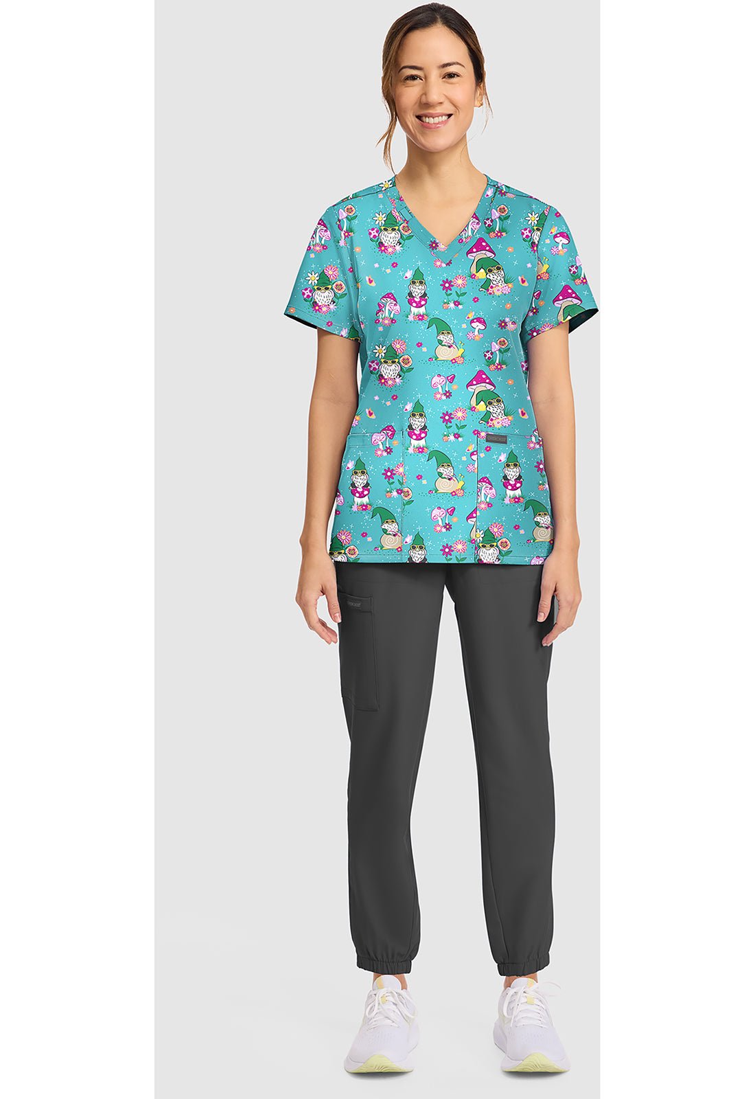 Gnomes At Home Cherokee Print V - Neck Scrub Top CK856 GNHM - Scrubs Select