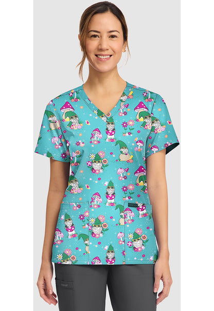 Gnomes At Home Cherokee Print V - Neck Scrub Top CK856 GNHM - Scrubs Select