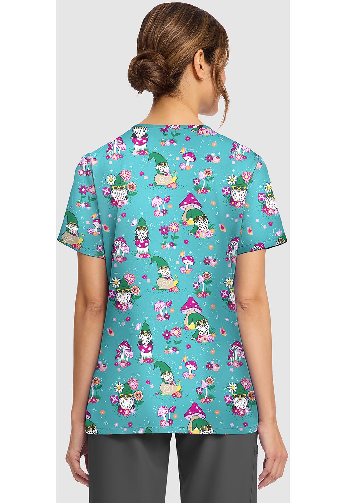Gnomes At Home Cherokee Print V - Neck Scrub Top CK856 GNHM - Scrubs Select