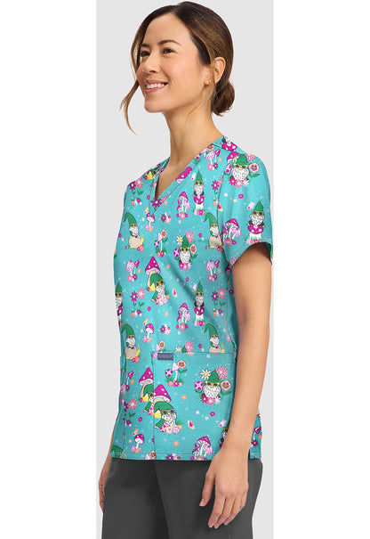 Gnomes At Home Cherokee Print V - Neck Scrub Top CK856 GNHM - Scrubs Select
