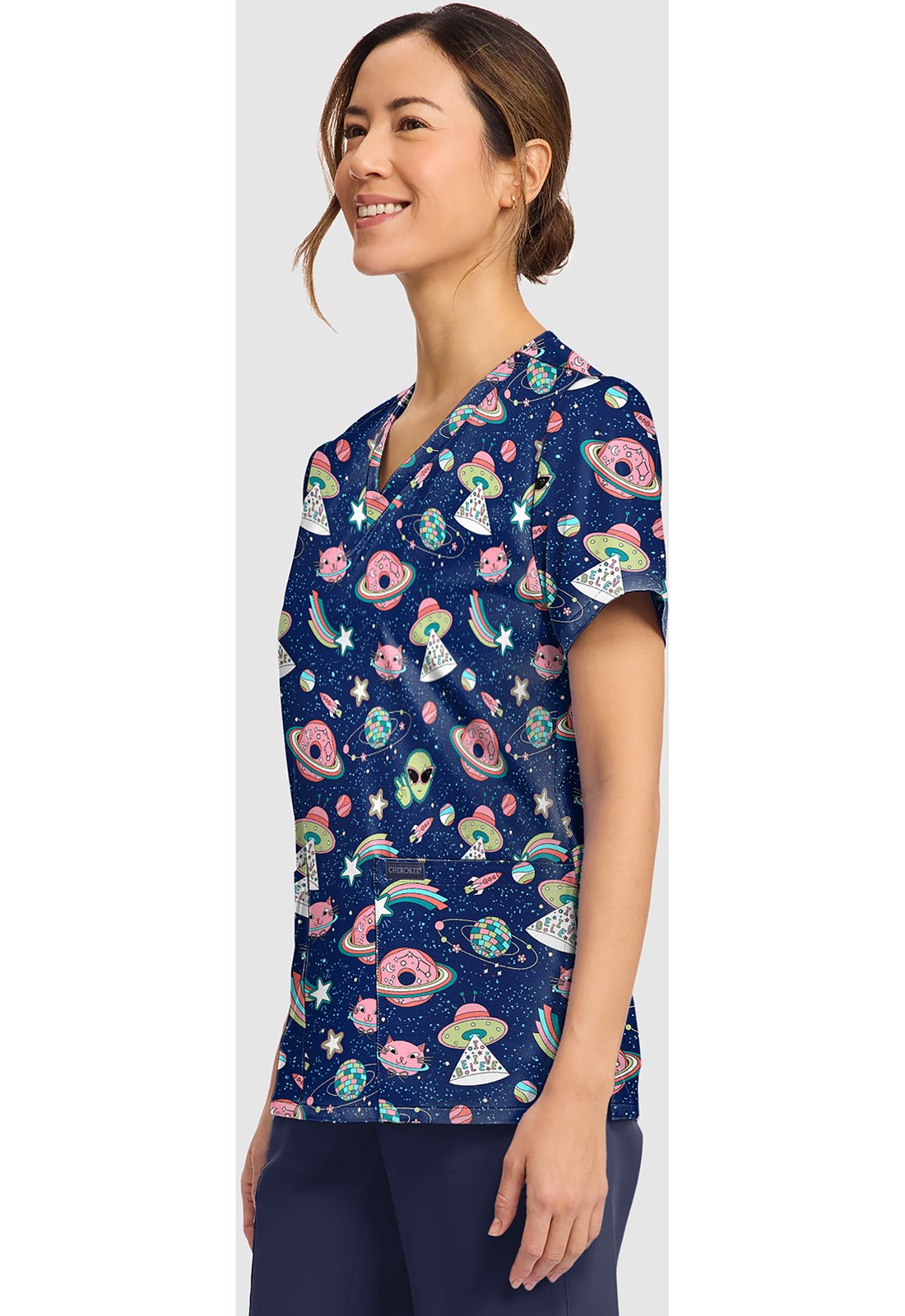 Groovy Galaxy Cherokee Print V - Neck Scrub Top CK856 GVGY - Scrubs Select