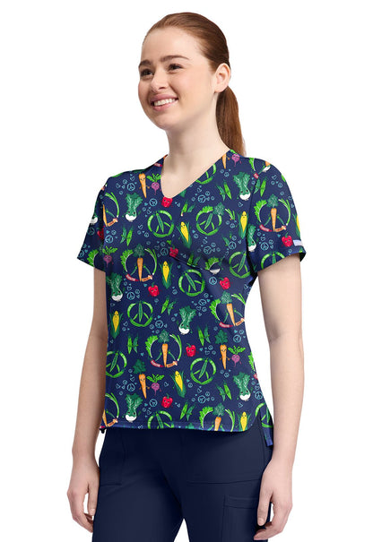 Growing Love Cherokee Vegetable Print V Neck Scrub Top CK857 GRWV - Scrubs Select