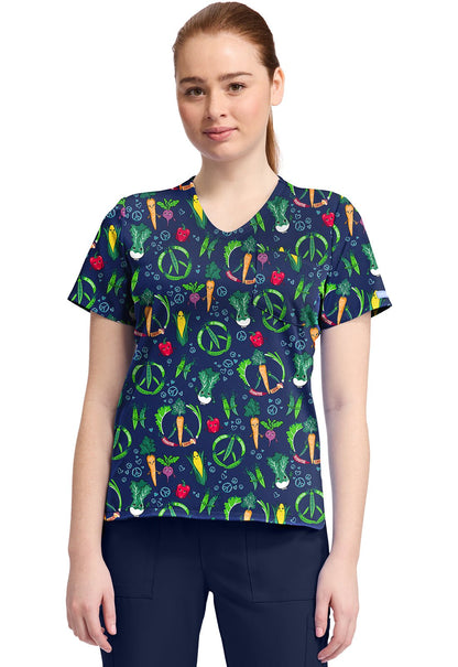 Growing Love Cherokee Vegetable Print V Neck Scrub Top CK857 GRWV - Scrubs Select