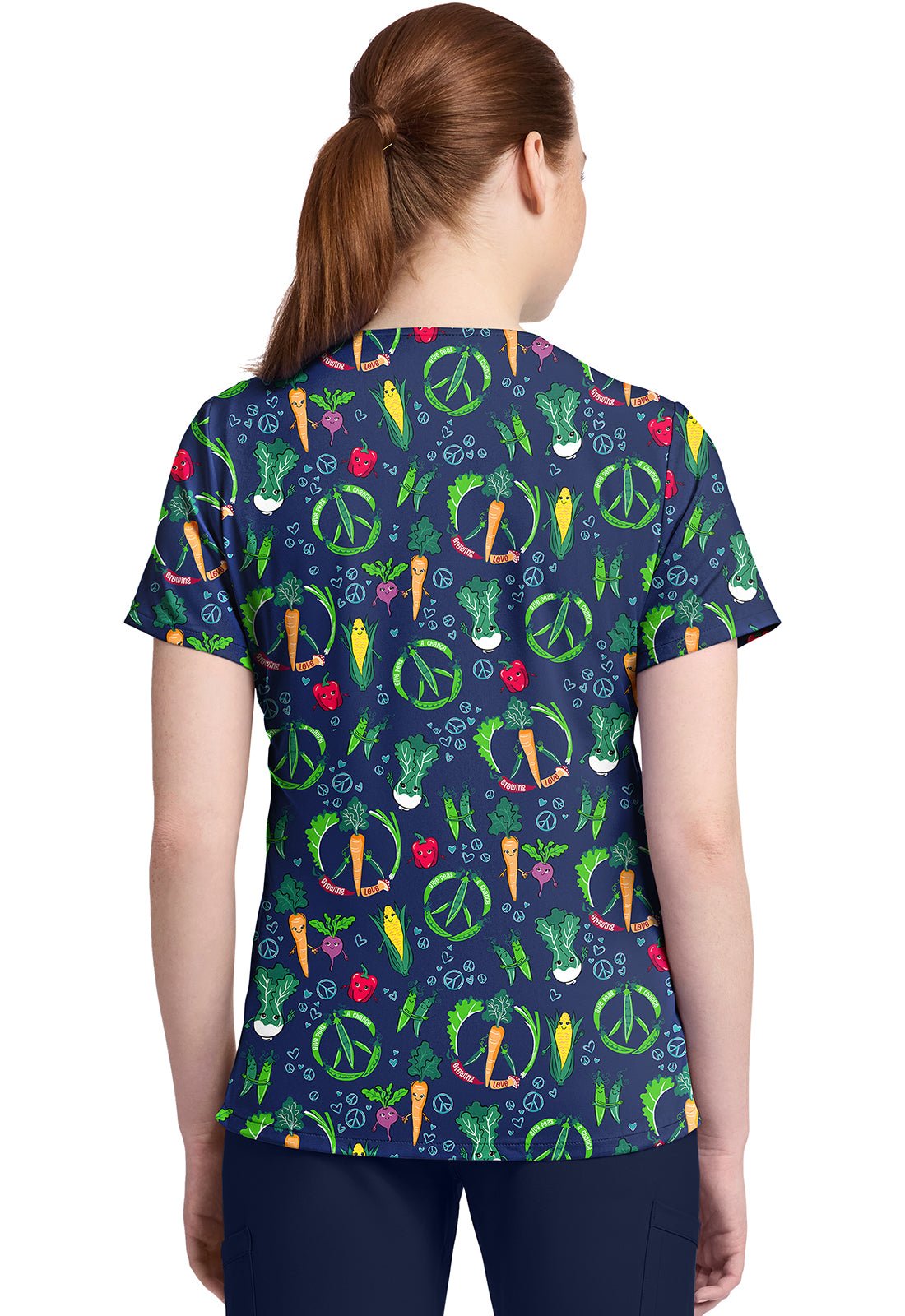 Growing Love Cherokee Vegetable Print V Neck Scrub Top CK857 GRWV - Scrubs Select