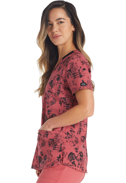 Grunge N Roses Dickies Print V Neck Scrub Top DK876 GNRS - Scrubs Select