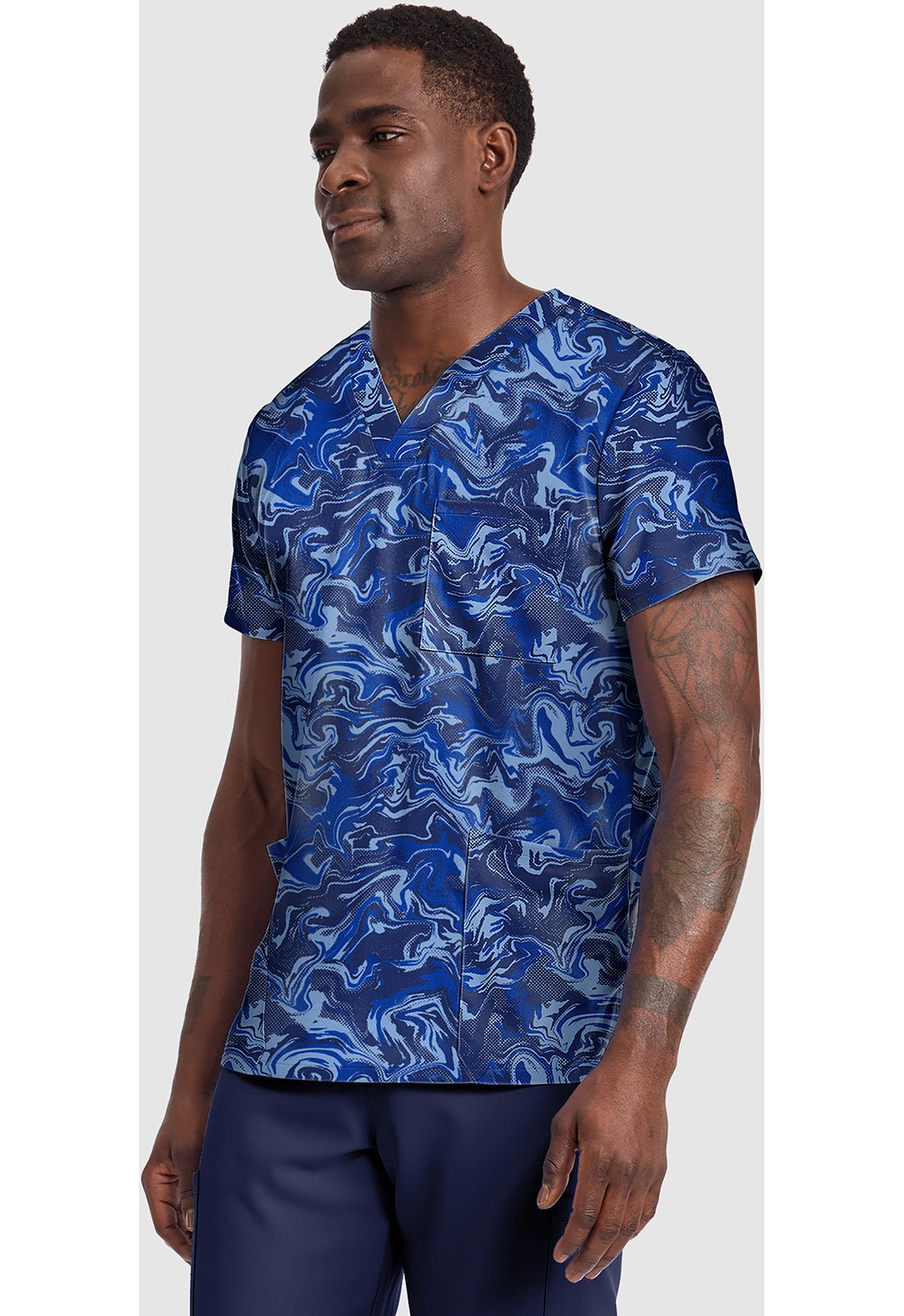 Halftone Camo Cherokee Print Unisex V Neck Scrub Top CK691 HACO - Scrubs Select