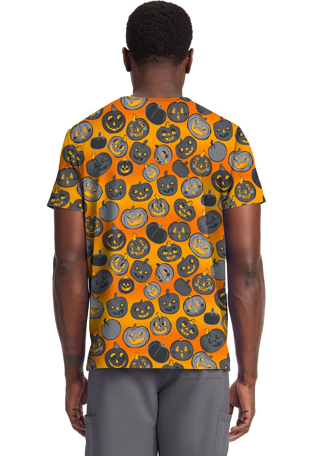 Happy Pumpkins Cherokee Print Unisex V Neck Scrub Top CK691 HPPK - Scrubs Select