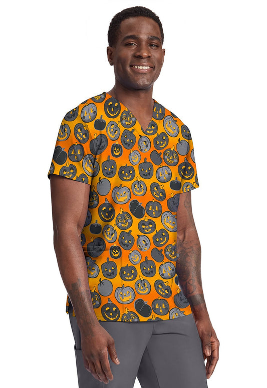 Happy Pumpkins Cherokee Print Unisex V Neck Scrub Top CK691 HPPK - Scrubs Select