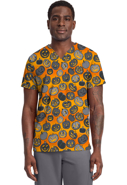 Happy Pumpkins Cherokee Print Unisex V Neck Scrub Top CK691 HPPK - Scrubs Select