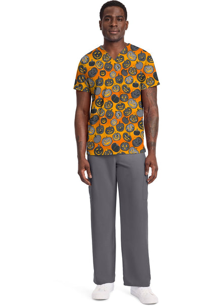 Happy Pumpkins Cherokee Print Unisex V Neck Scrub Top CK691 HPPK - Scrubs Select