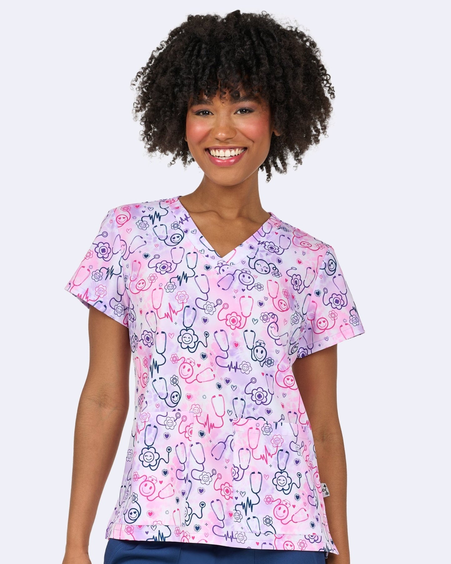 Happy Stethoscopes Zavate Print Hearts Scrub V Neck Top 1054 HPST - Scrubs Select