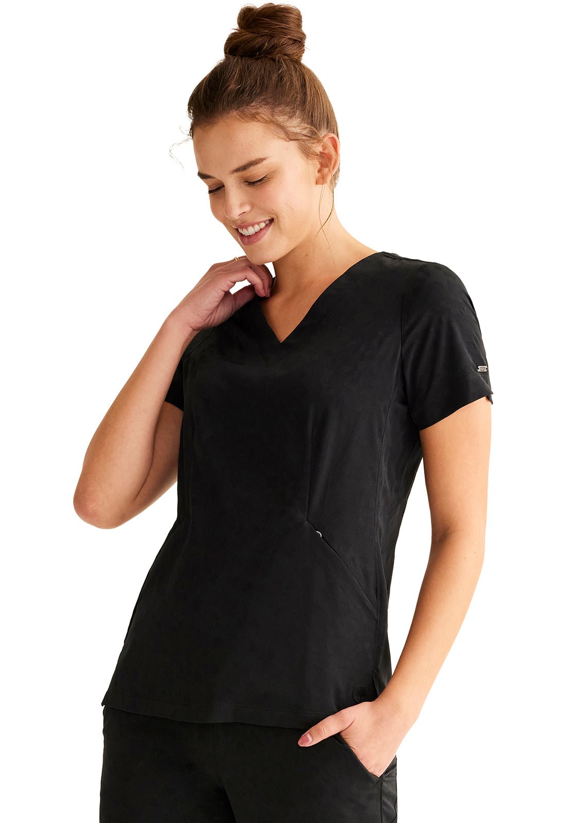 Healing Hands Purple Label Jacquard Scrubs Jolie V Neck Top HH601 - Scrubs Select