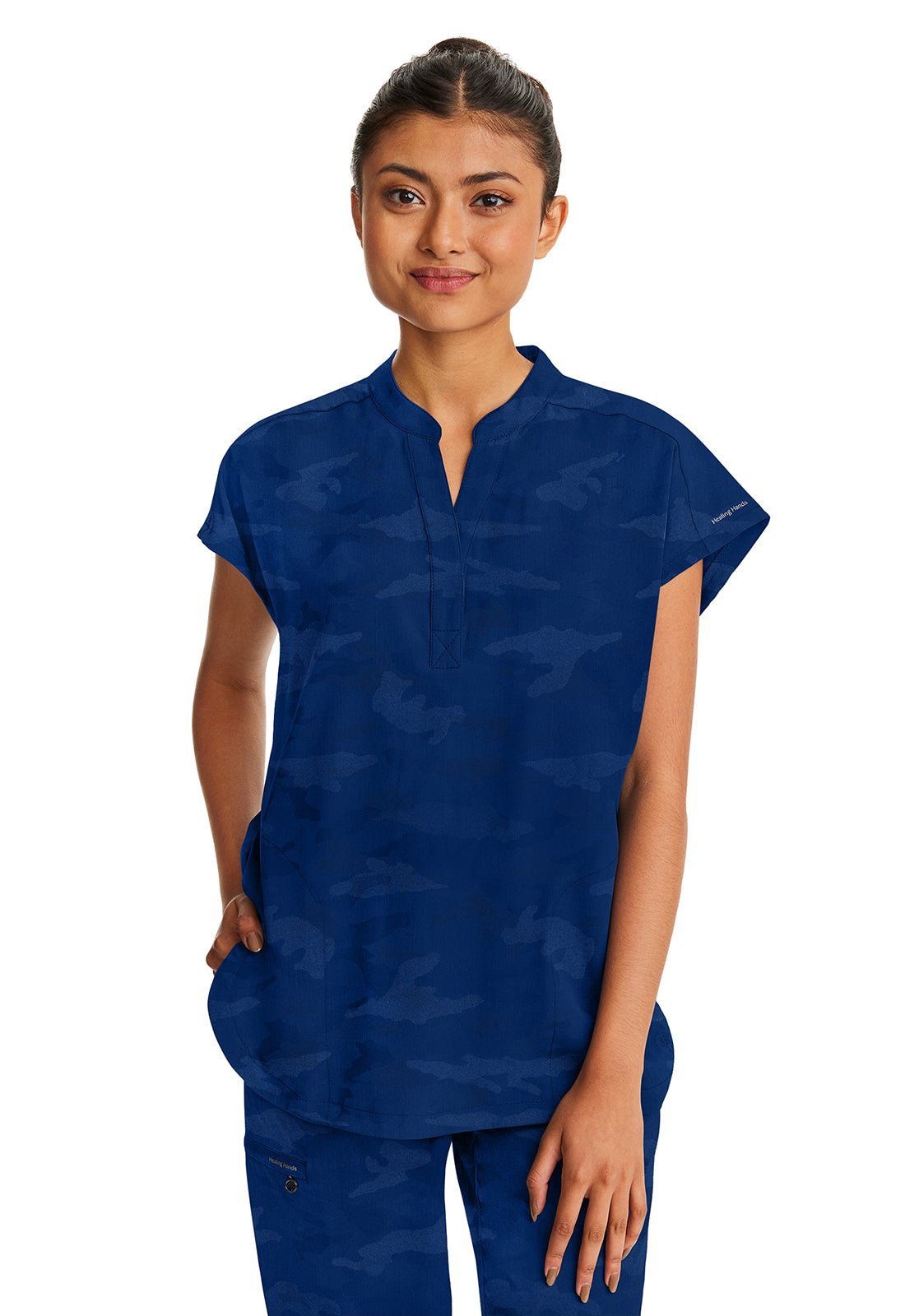 Healing Hands Purple Label Scrubs Camo Journey Mandarin Collar Top 2352 - Scrubs Select