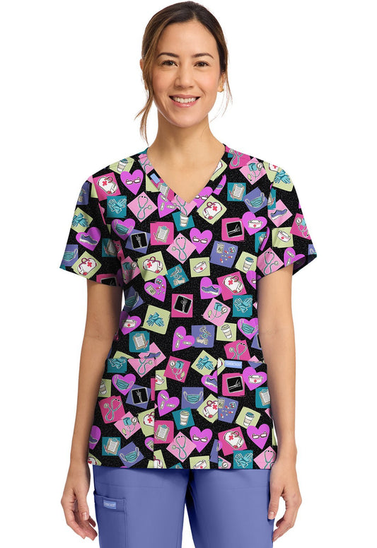 Health - abet Cherokee Print V Neck Scrub Top CK856 HTHB - Scrubs Select