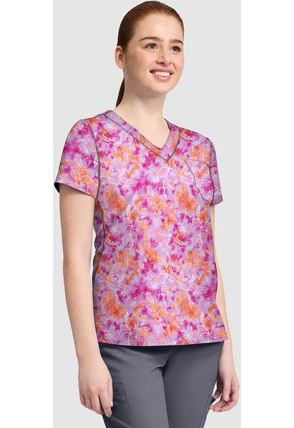 Hello Hibiscus Med Couture Print V Neck Scrub Top MC632 HOHI - Scrubs Select