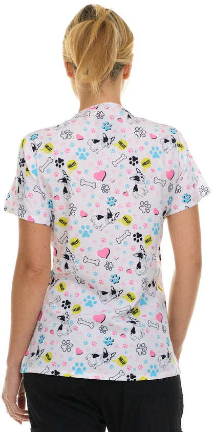 Hello Paws Medichic Print V Neck Scrub Top 4513 - 75 - Scrubs Select