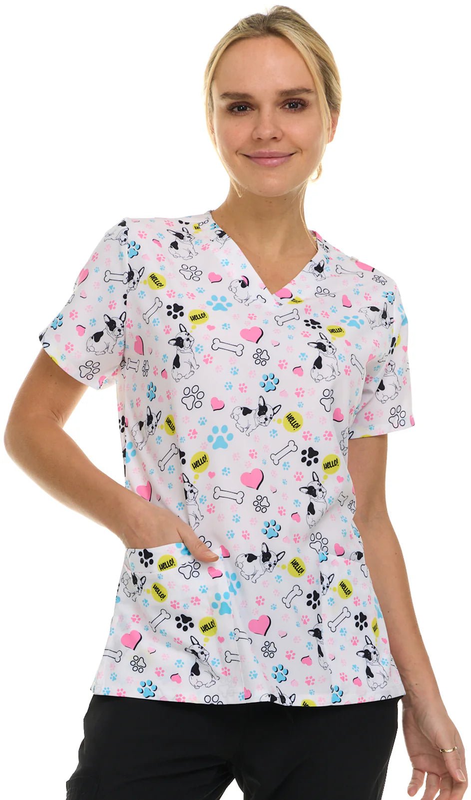 Hello Paws Medichic Print V Neck Scrub Top 4513 - 75 - Scrubs Select
