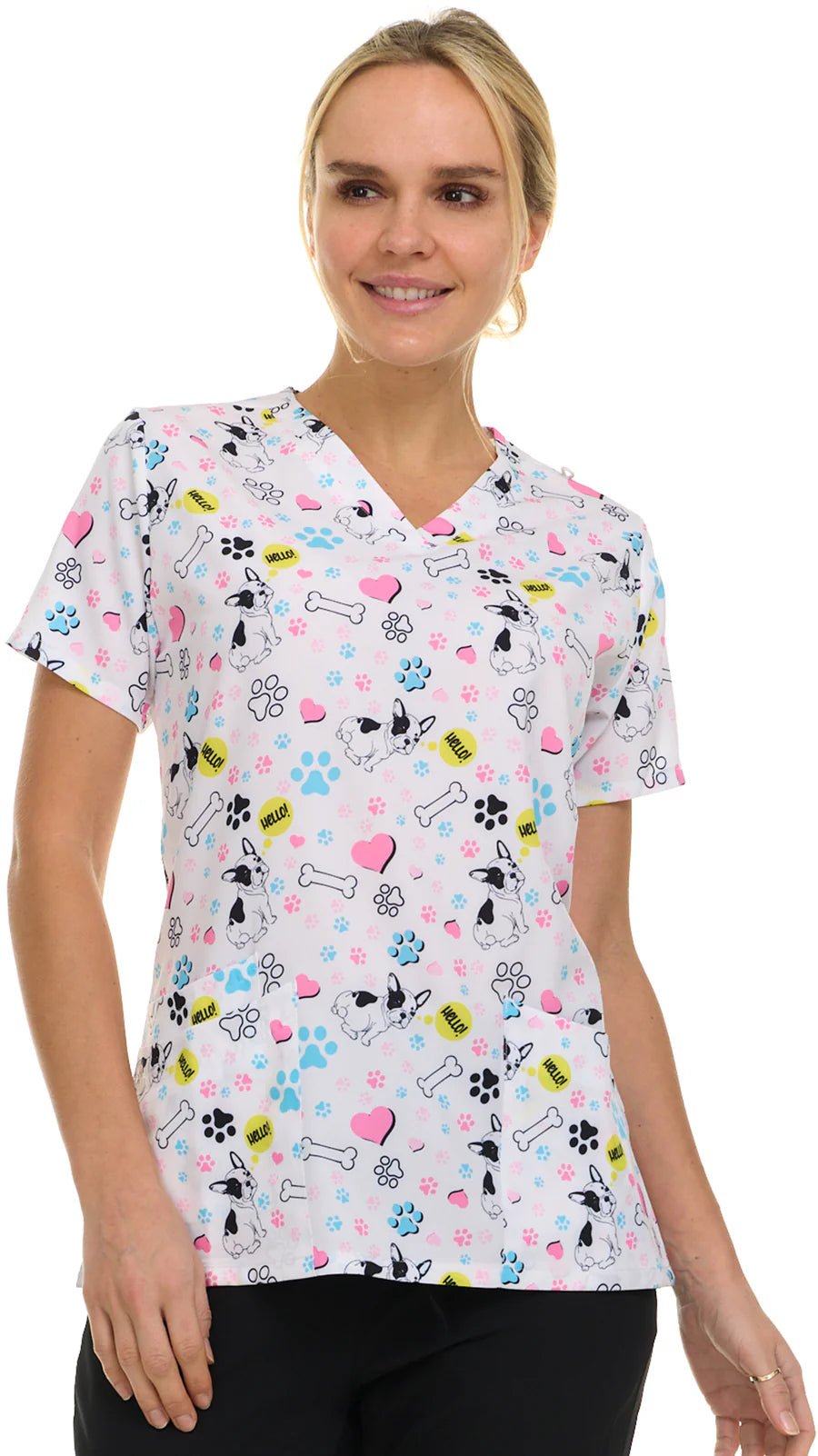Hello Paws Medichic Print V Neck Scrub Top 4513 - 75 - Scrubs Select