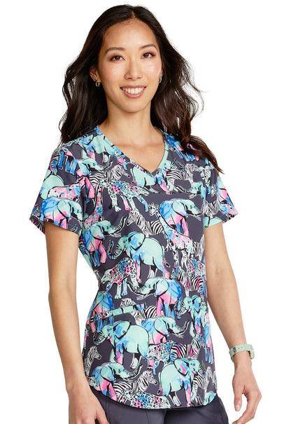 Herd That Cherokee Animal Print V Neck Scrub Top CK637 HETA - Scrubs Select