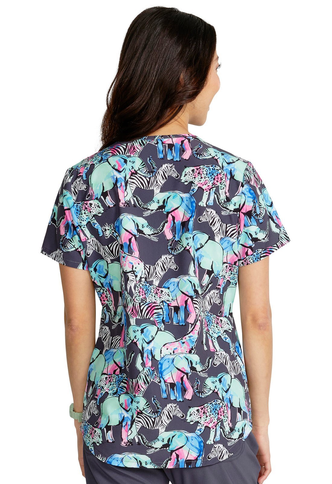 Herd That Cherokee Animal Print V Neck Scrub Top CK637 HETA - Scrubs Select