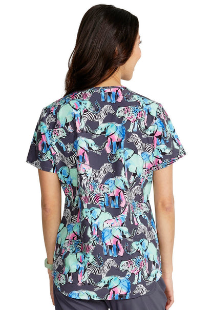 Herd That Cherokee Animal Print V Neck Scrub Top CK637 HETA - Scrubs Select