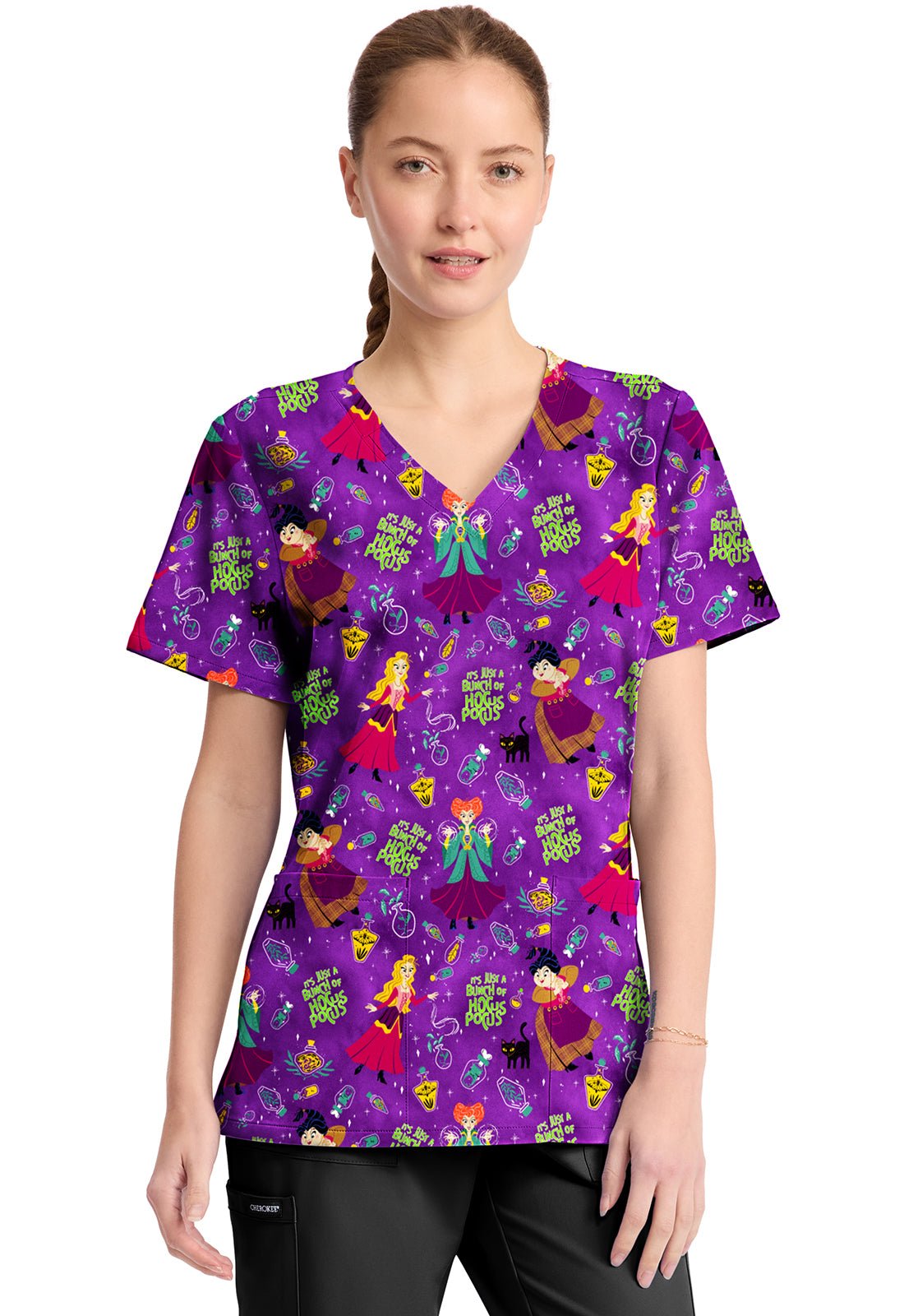 Hocus Pocus Tooniforms Licensed Disney V Neck Scrub Top TF794 HDBH - Scrubs Select