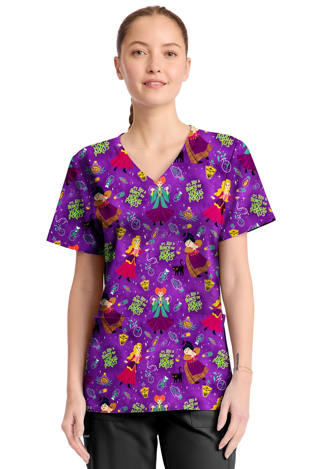 Hocus Pocus Tooniforms Licensed Disney V Neck Scrub Top TF794 HDBH - Scrubs Select