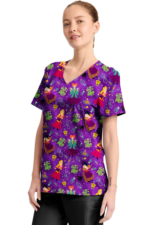 Hocus Pocus Tooniforms Licensed Disney V Neck Scrub Top TF794 HDBH - Scrubs Select