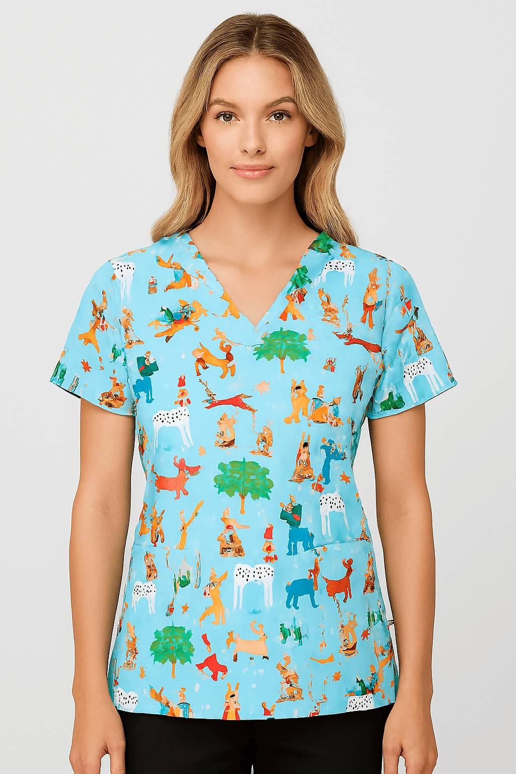 Holiday Hounds Zavate Print Dog Scrub V Neck Top 1054 HOHU - Scrubs Select