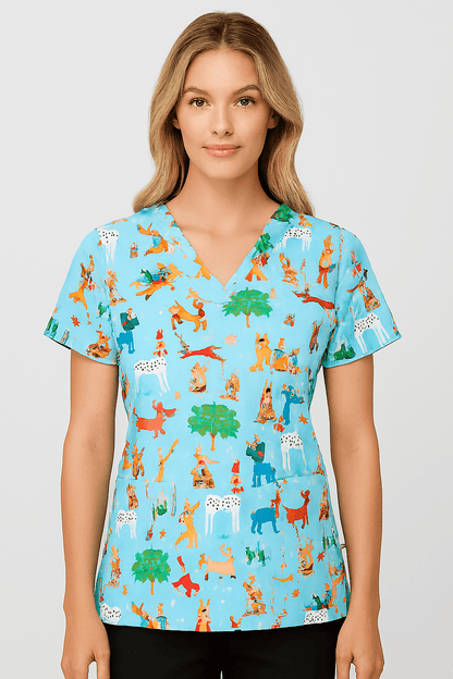 Holiday Hounds Zavate Print Dog Scrub V Neck Top 1054 HOHU - Scrubs Select