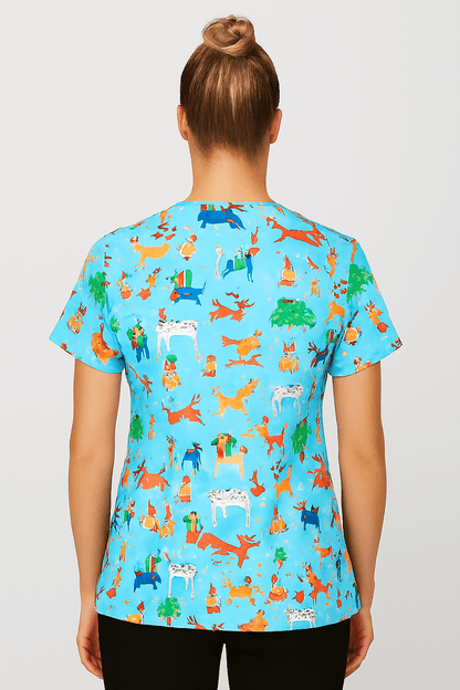 Holiday Hounds Zavate Print Dog Scrub V Neck Top 1054 HOHU - Scrubs Select