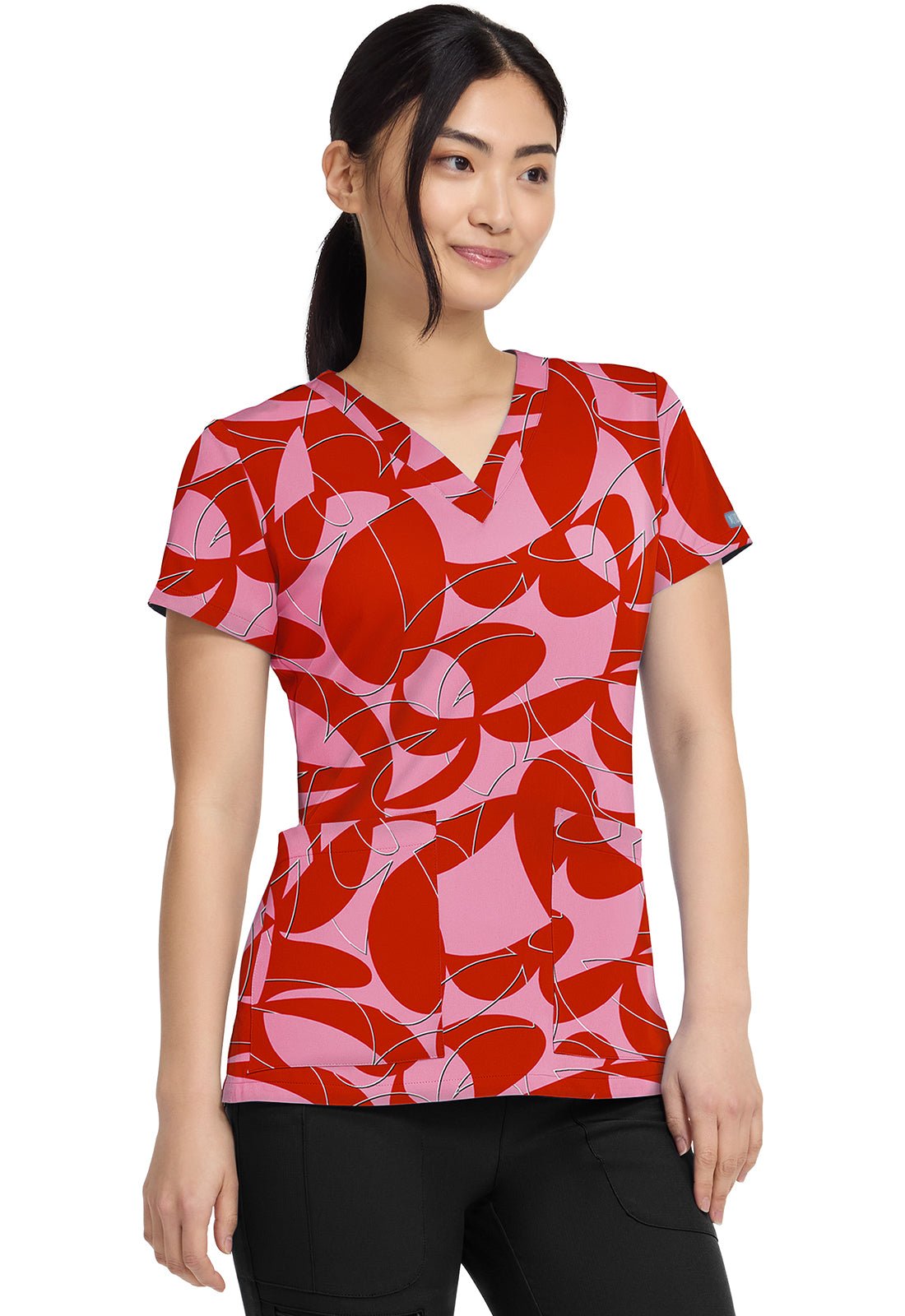 Hopscotch Med Couture Print V Neck Scrub Top MC8564 HPSH - Scrubs Select