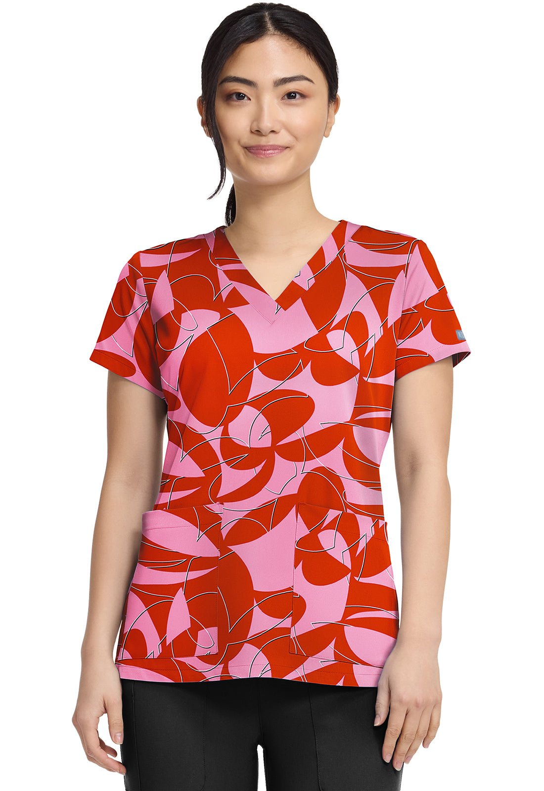 Hopscotch Med Couture Print V Neck Scrub Top MC8564 HPSH - Scrubs Select