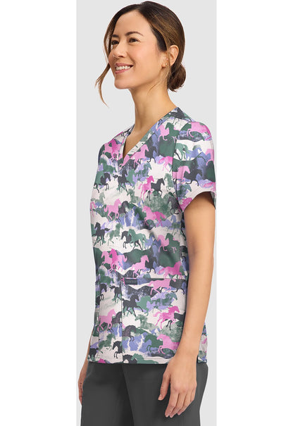 Horse Play Cherokee Print V - Neck Scrub Top CK856 HSPY - Scrubs Select