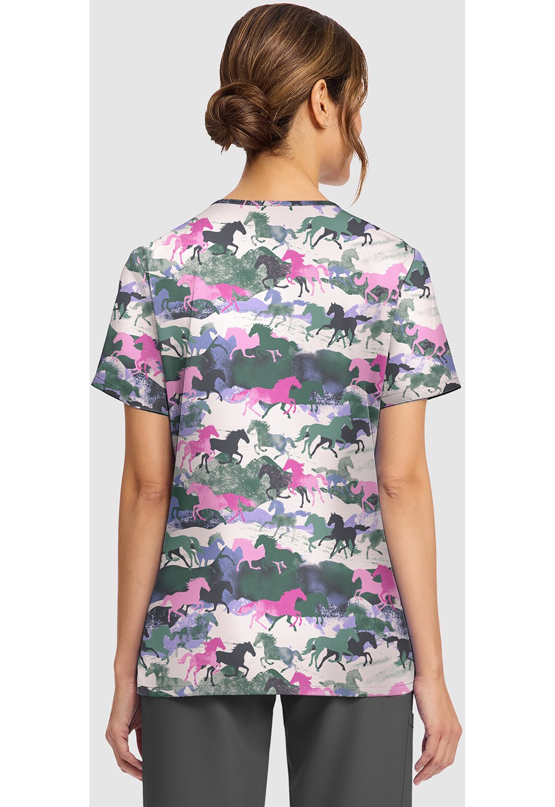 Horse Play Cherokee Print V - Neck Scrub Top CK856 HSPY - Scrubs Select