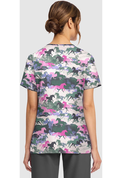 Horse Play Cherokee Print V - Neck Scrub Top CK856 HSPY - Scrubs Select