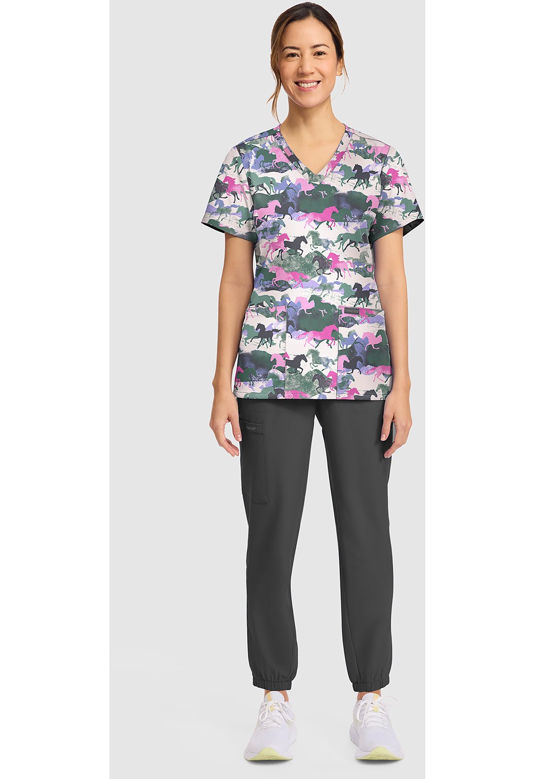 Horse Play Cherokee Print V - Neck Scrub Top CK856 HSPY - Scrubs Select