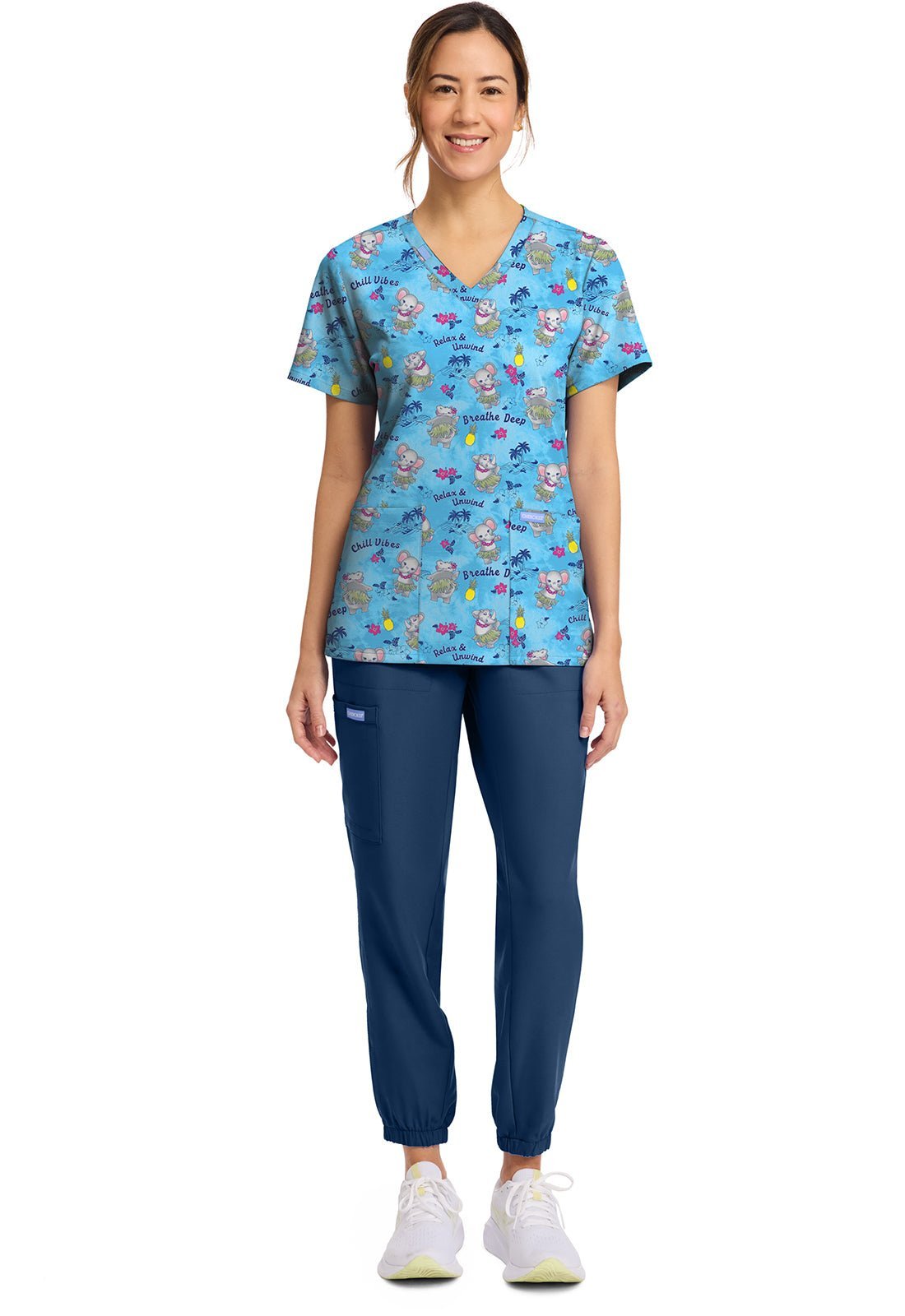 Hula Party Cherokee Print V Neck Scrub Top CK856 HUPY - Scrubs Select