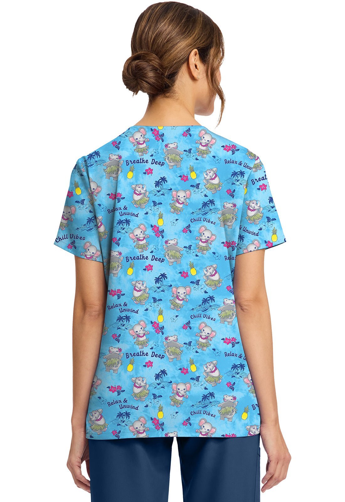Hula Party Cherokee Print V Neck Scrub Top CK856 HUPY - Scrubs Select