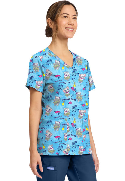 Hula Party Cherokee Print V Neck Scrub Top CK856 HUPY - Scrubs Select