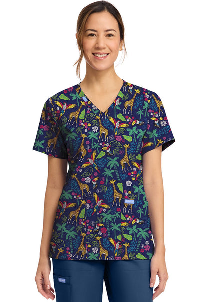 Jungle Jive Cherokee Print Animal V Neck Scrub Top CK856 JGJI - Scrubs Select