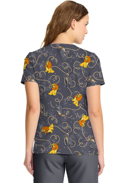 Lady And The Tramp Cherokee Tooniforms Licensed Disney V Neck Scrub Top TF626 LACN - Scrubs Select