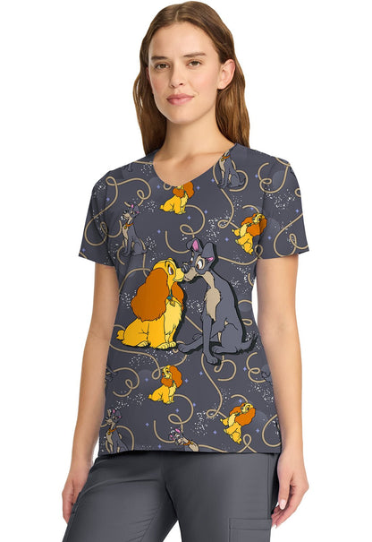 Lady And The Tramp Cherokee Tooniforms Licensed Disney V Neck Scrub Top TF626 LACN - Scrubs Select