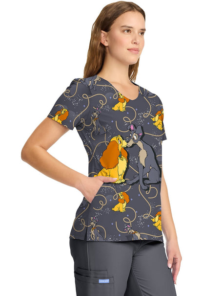 Lady And The Tramp Cherokee Tooniforms Licensed Disney V Neck Scrub Top TF626 LACN - Scrubs Select