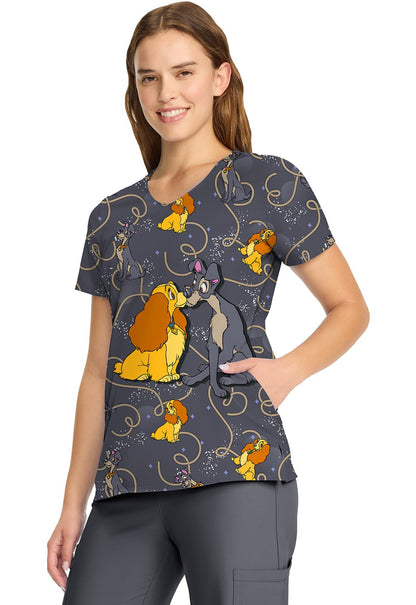 Lady And The Tramp Cherokee Tooniforms Licensed Disney V Neck Scrub Top TF626 LACN - Scrubs Select